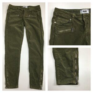 PAIGE Riverbed Wash 5 Pocket Zip Ankle/Pocket Logo Buttons Corduroy Skinny Jeans